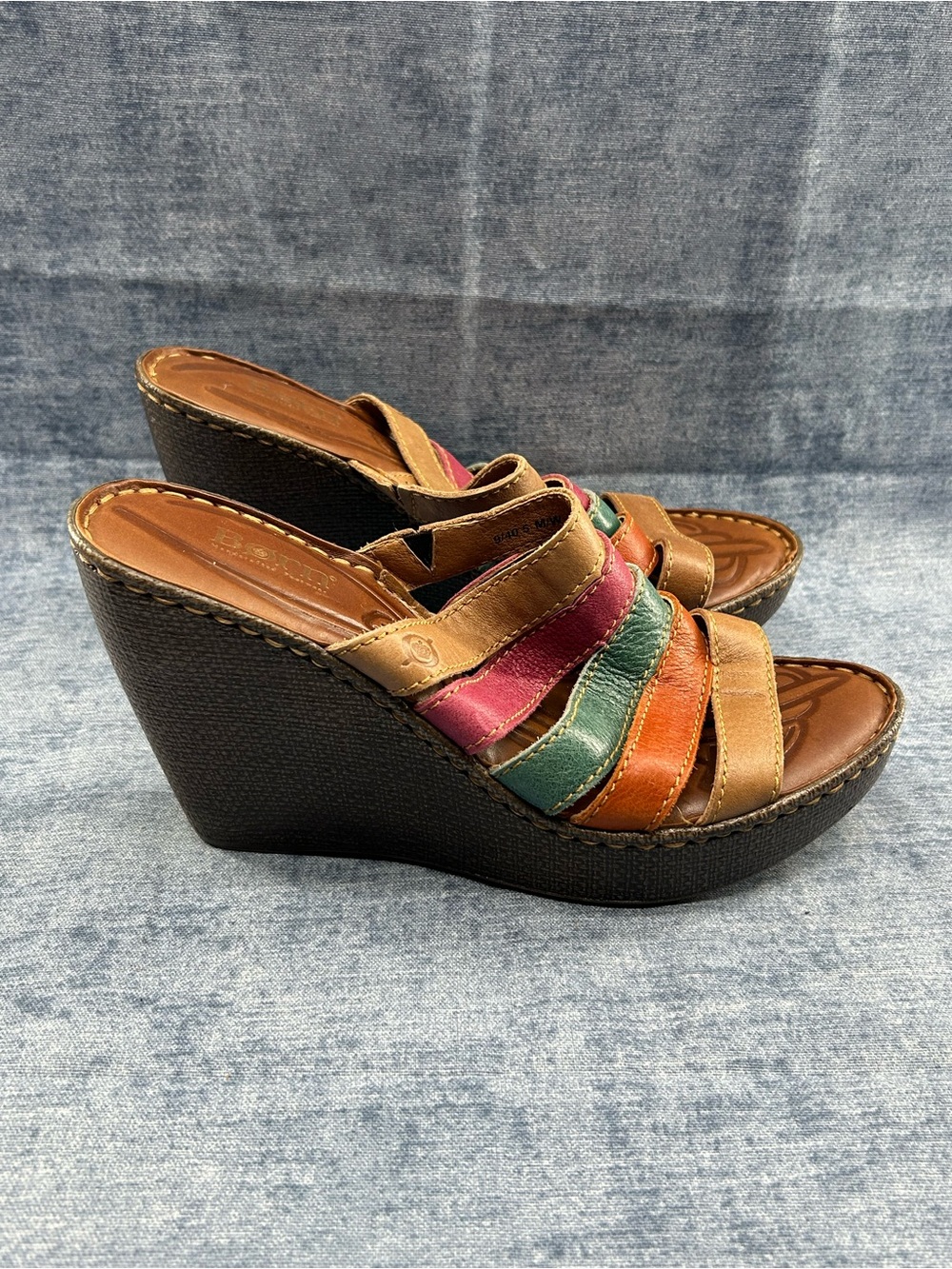 Born strappy wedge sandals leather multicolor sz 9/40.5 boho artisanal women’s